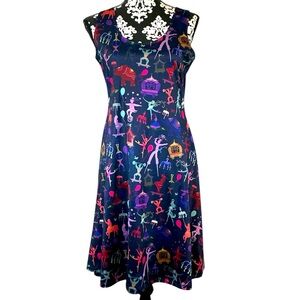 Cowcow Sleeveless Fun Circus Print Skater Dress with Pockets Large NWOT MSRP $56